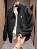 Men's Autumn Embroidered Textured Zipper Stand Collar Casual Cardigan Sweater