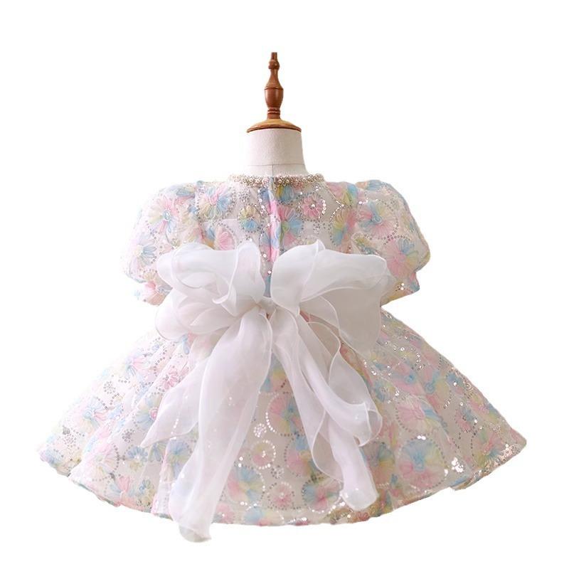 Girls Bubble Sleeve Dresses Middle Child Elegant Temperament Performance Princess Dresses