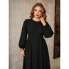 Plus-size Women's Business Casual Long Dress with Loose Balloon Sleeves, Cinched Waist, and Figure-hugging Design for A Flattering Drape Effect.