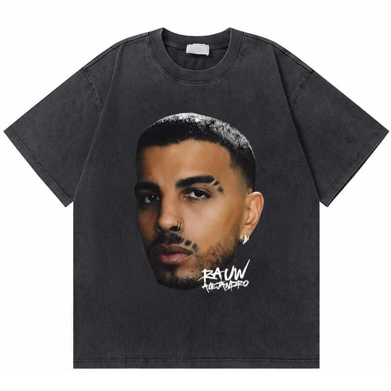 Rapper Rauw Alejandro Cosa Nuestra Vintage Washed T Shirt Men Women Hip Hop Fashion Pop Music Tshirt Mens Oversized Tshirts
