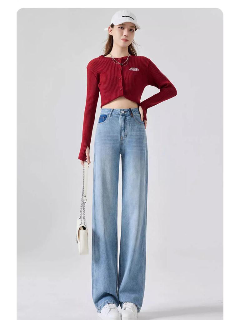 Women's High Waist Wide Leg Jeans - 2025 Spring/Autumn Retro Slim Fit Straight Leg Pants