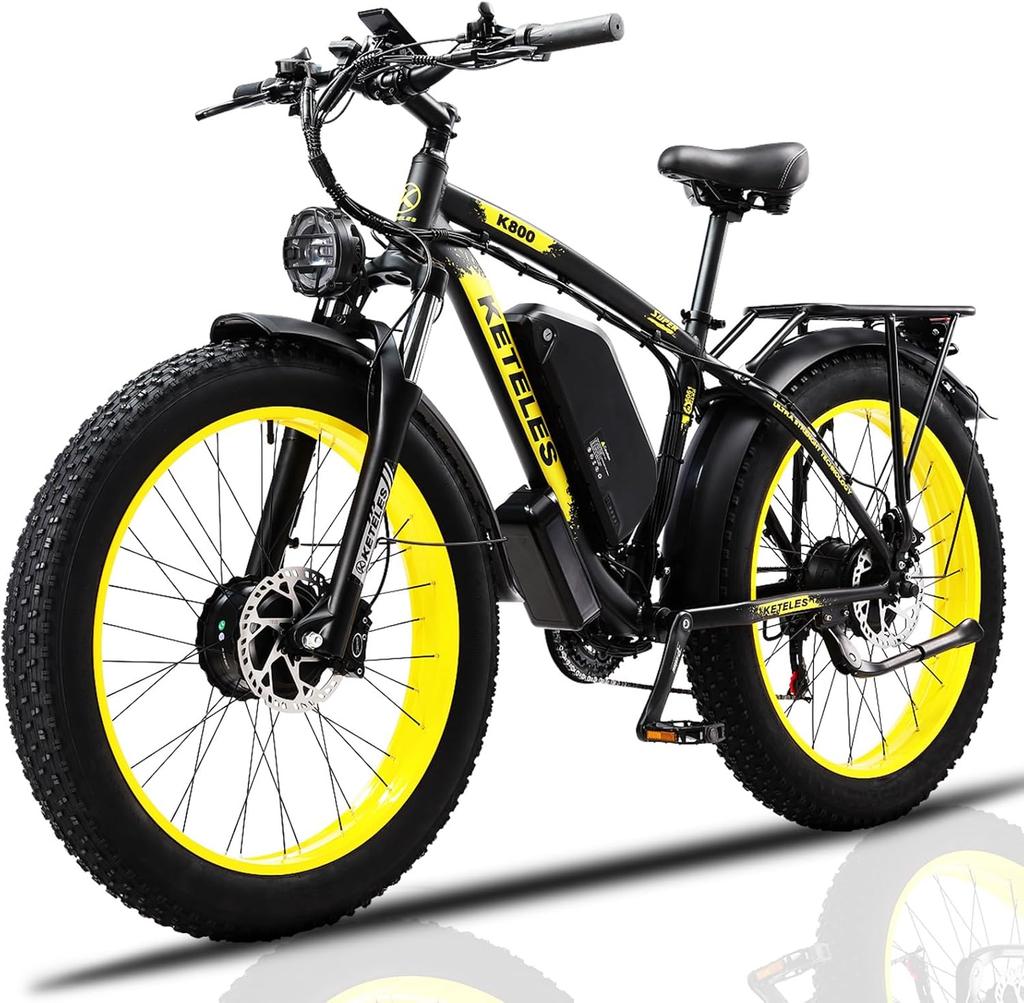 Electric Bicycle All Terrain Keteles k800 26" 1000Wx2 Motor Adult Ebike Top Speed 50Km/h 48V 23AH 21 Speed Load 150Kg