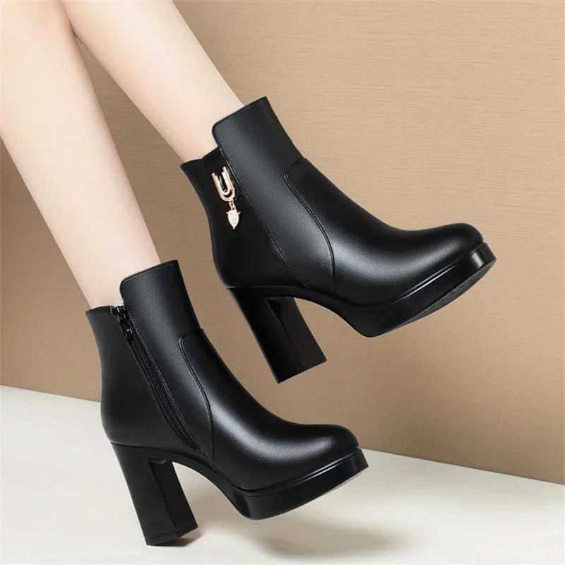 Fashion boots autumn and winter super high heels short boots women's short tube women's boots with fleece women's cotton leather