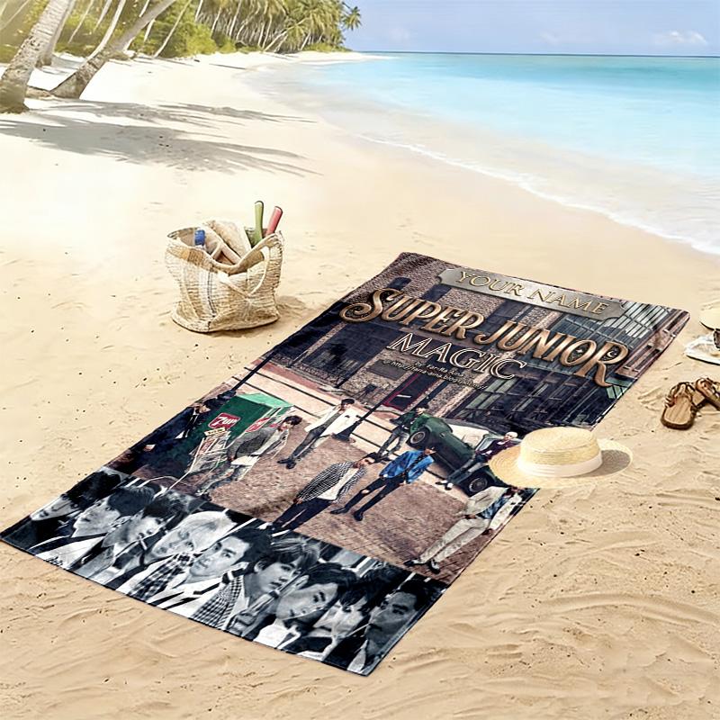 Name Custom Super Junior Poster Print Beach Towel, Large Soft Quick Dry Towel for Beach Camping Swimming