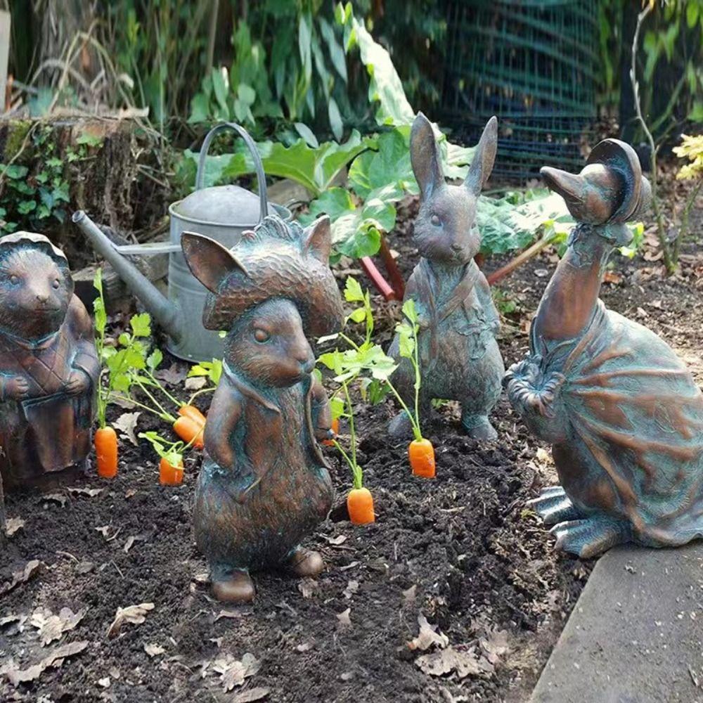 

1/4pcs Waterproof Animal Sculpture Creative Miniatures Figurine Easter Rabbit Statue Bedroom Style 3