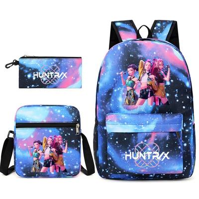 Nova mochila escolar com estampa de caçadores de bruxas kpop, mochila de ombro, estojo de lápis, conjunto de três peças