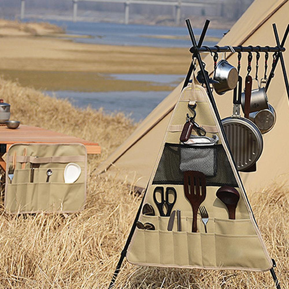 Picnic Camping Outdoor Triangle Storage Rack Tableware Sorting Triangle Hanging Bag Cooking Ware Storage Bag