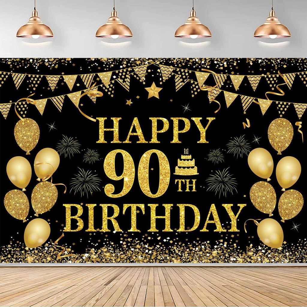 50th Birthday Decorations for Men Women - Happy 50th Birthday Banner Party Decorations Black Gold 50 Years Birthday Party Suppiles Background for
