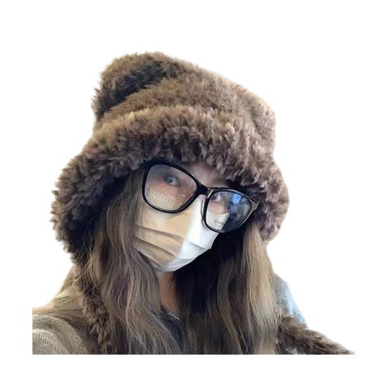 Women Hat Bear Shape Solid Color Winter Knitted Hat with Lace-up Cold Weather Thick Warm Plush Headwear