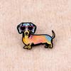 1pc Cute Dachshund Enamel Lapel Pin - Pink Heart Fashion Glasses & Headphones Dog Brooch, Miniature Wiener Dog Badge for Hats