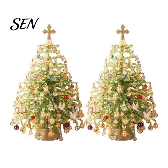 Holiday Beading Materials DIY Handmade Beaded Mini Tabletop Christmas Tree Kit, Crystal Bead Xmas Craft Material Package Set, Desktop Ornament