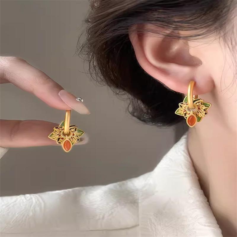 Manșete de urechi cu flori din email retro chinezesc: Cercei de lux cu zircon