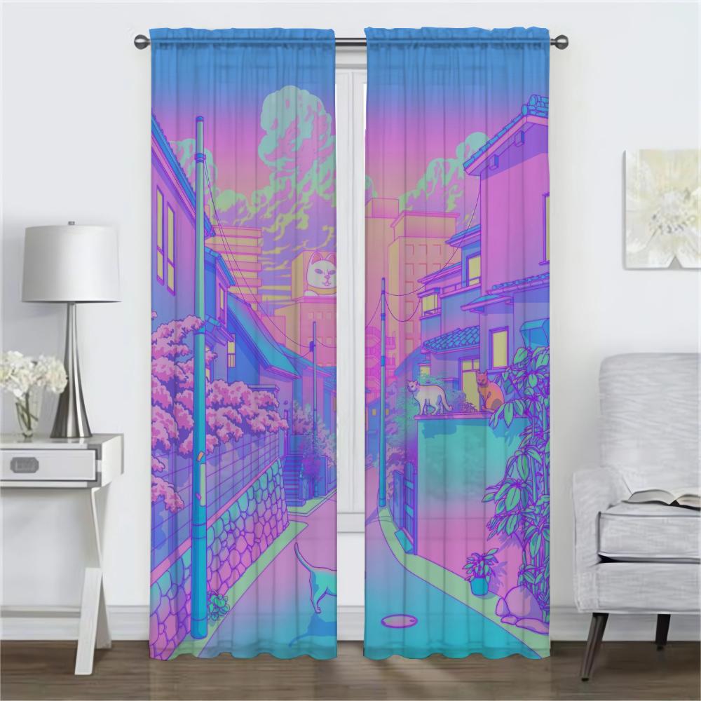 Blackout Curtain for Room 2 Panel City Pop Partition Curtains for Bedroom Home Interior Curtains Halloween Decoration Shades