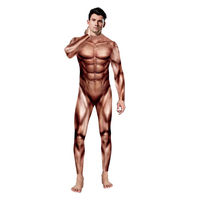 Digital Fitness Print Simulation Muscle Bodysuit  Men Stage Performance Clothing