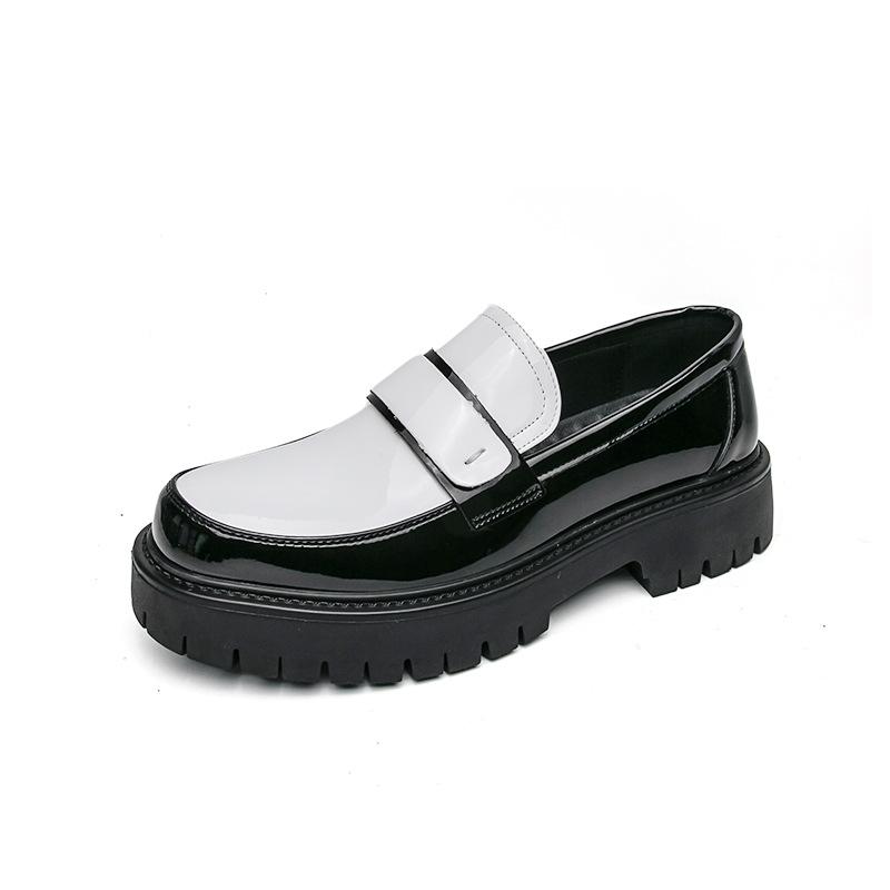 Loafers Men's Thick Soles Increase Height British Style Round Head Casual Small Leather Shoes Business Dress One Pedal Big Head Men's Shoes Tide