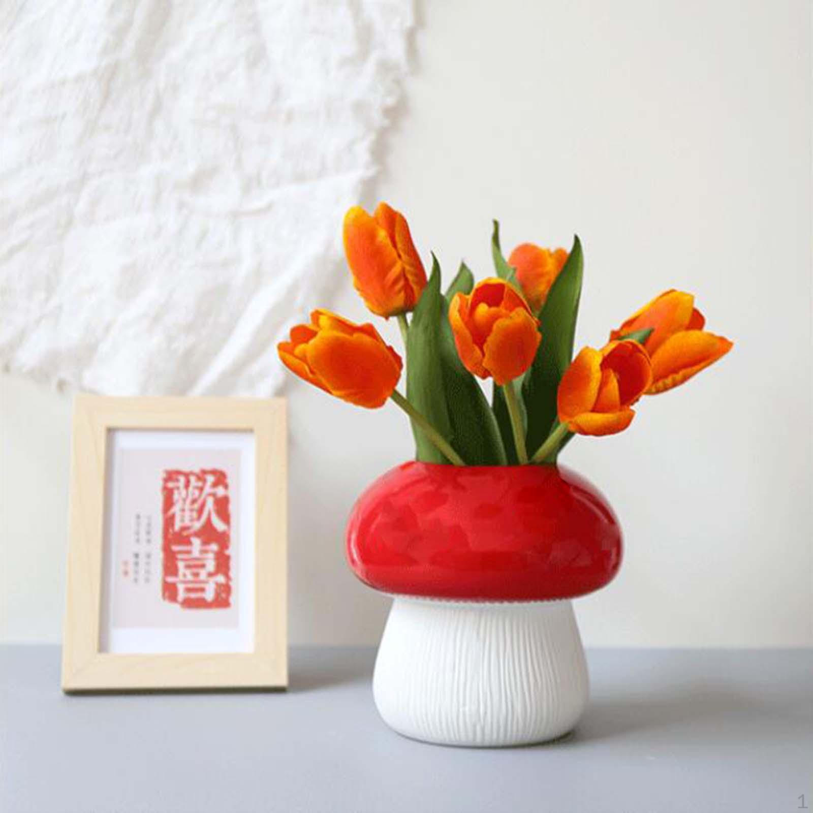 

Creative Vase Mushroom Floral Arrangement Ornament Table Ceramic for Office No White Dots
