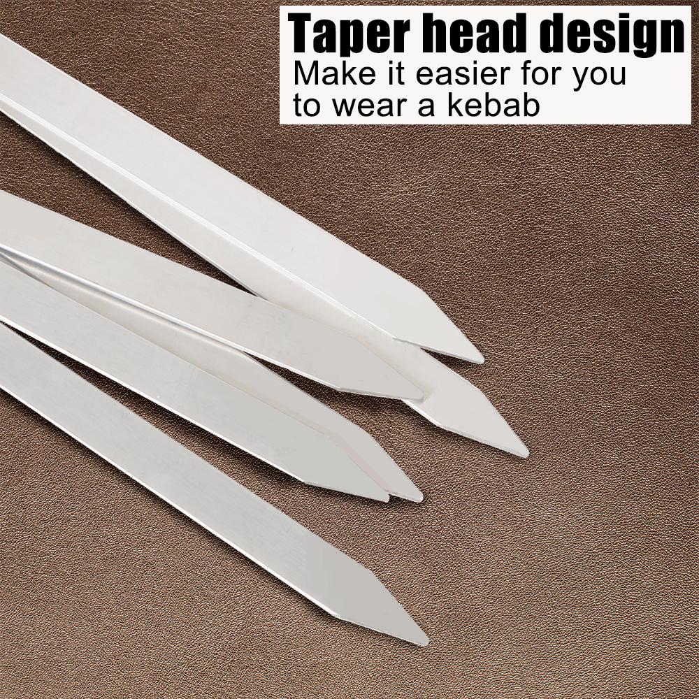 6 szt. Szaszłyki ze stali nierdzewnej Płaskie patyczki do BBQ Metalowe szaszłyki do kebaba z drewnianą rączką Narzędzia do grilla na zewnątrz Akcesoria do grilla