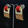 Vintage Antique Square Gold Full Zirconia Earrings European Niche Design Geometric Retro