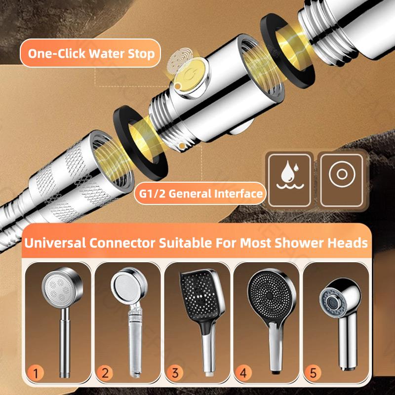 G1/2 Universal Shower Head Valve One Key Water Stop Switch G1/2 Water Saving Push Button Handheld Shower Quick Shut-off Valve