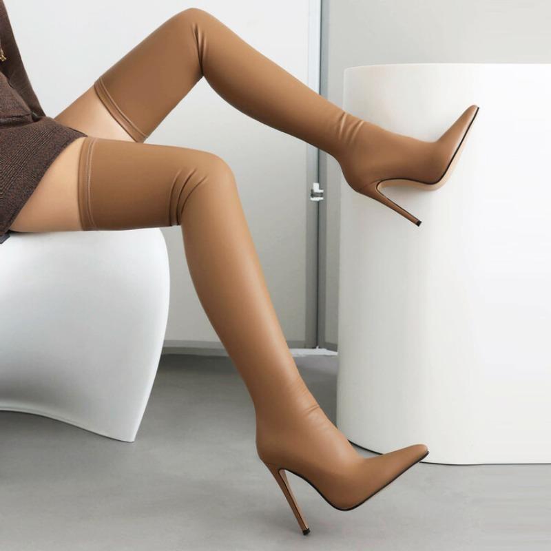 Fashion 2024 ElasticBlack Matte Over Knee Boots Racing Party Trendy Sexy Steel Pipe Dance Long Boots High-heel 8.5cm/10cm/12cm Size 46