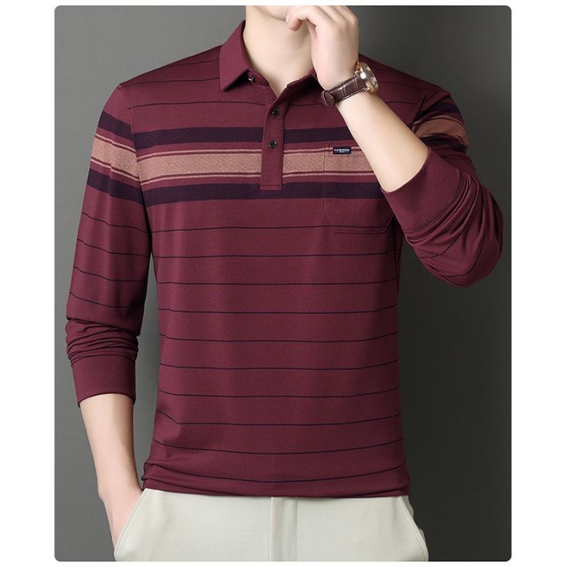 Men S Striped Long Sleeve Polo Shirt Loose Fit For Middle Aged Dad Autumn