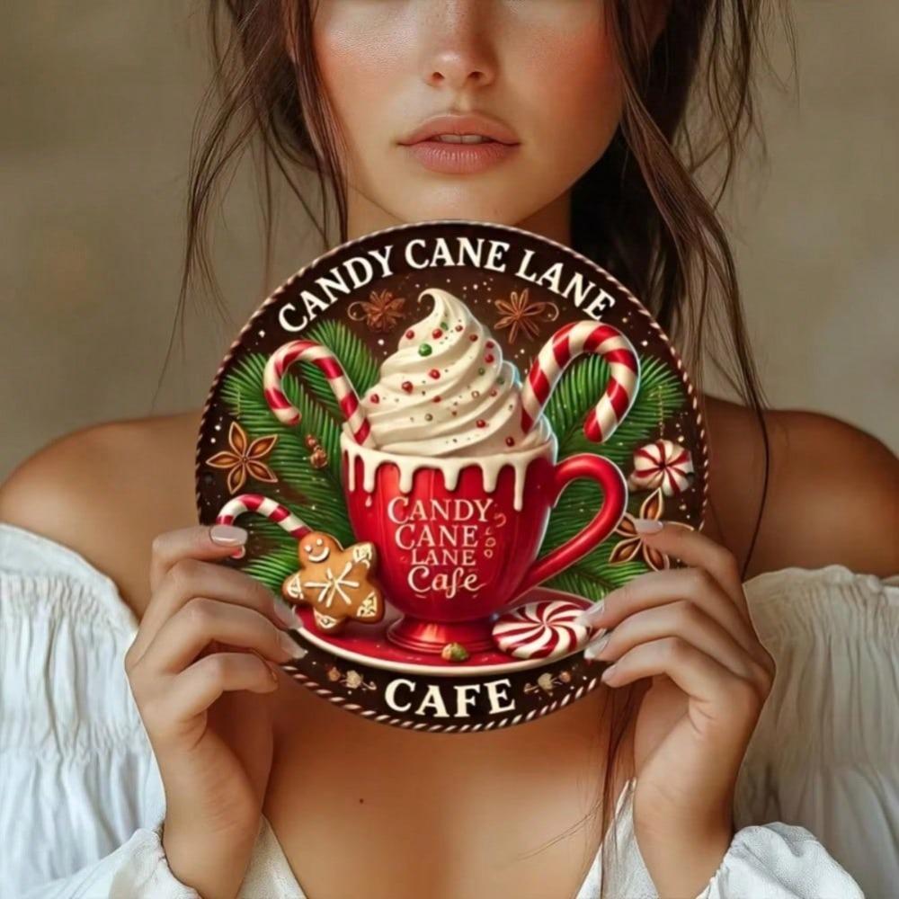 Christmas Candy Cane Tin Sign Vintage Wall Art Holiday Gift Home Decor