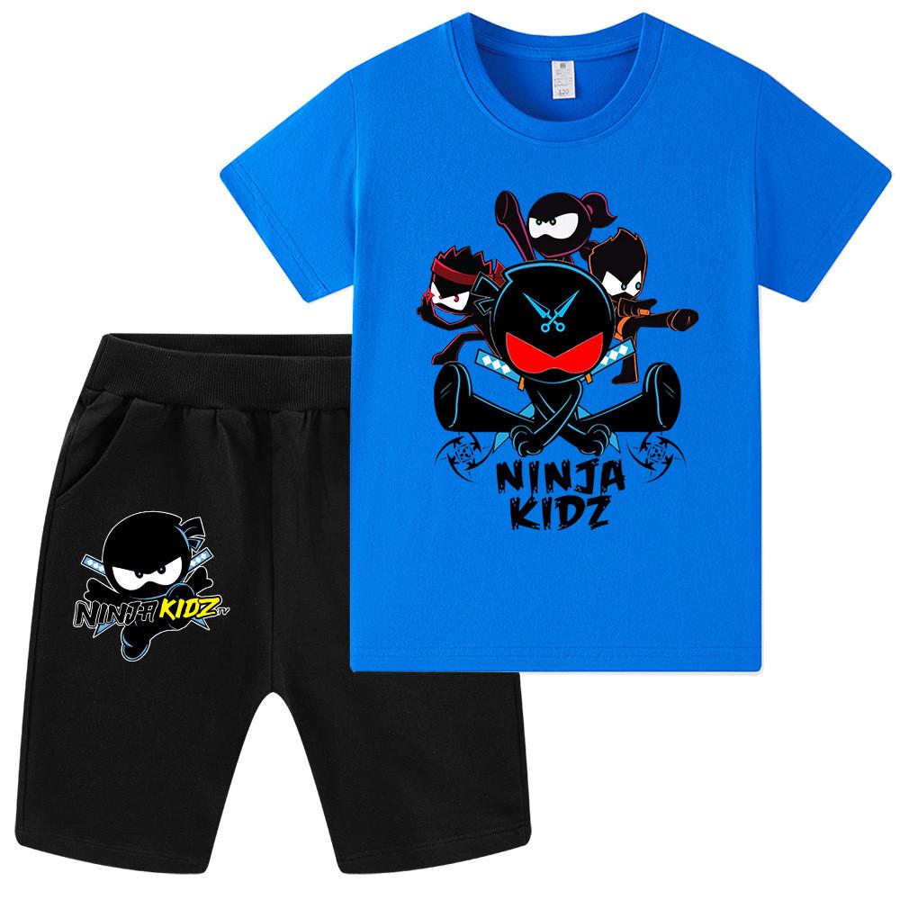 WA1170 Kids Girls Boys NINJA KIDZ Anime Print Short Sleeves Top Pants Sets