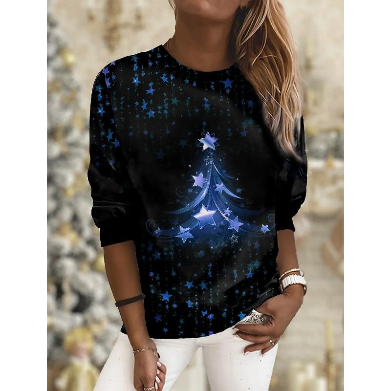 

Весенне-осенний топ с круглым вырезом и 3D-принтом на рождественскую тематику, модная повседневная женская футболка с длинным рукавом XXXL