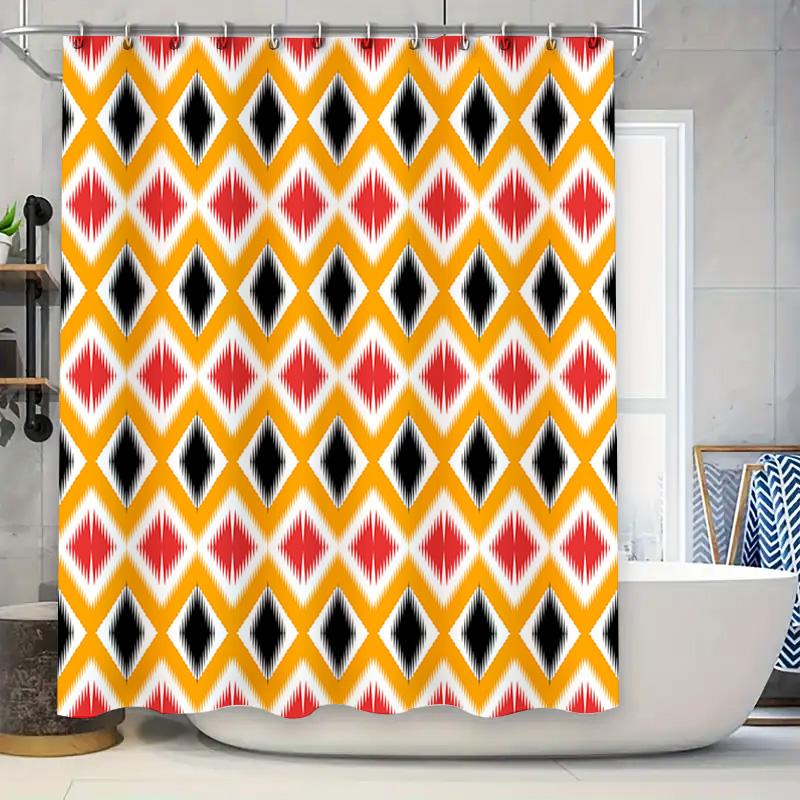 

Modern Decorative Shower Curtain Vivid Printed Fabric With Diamond Pattern In Red, Black, White Yellow For Bathroom Decoration ( W60H190(CM)-1 Pcs