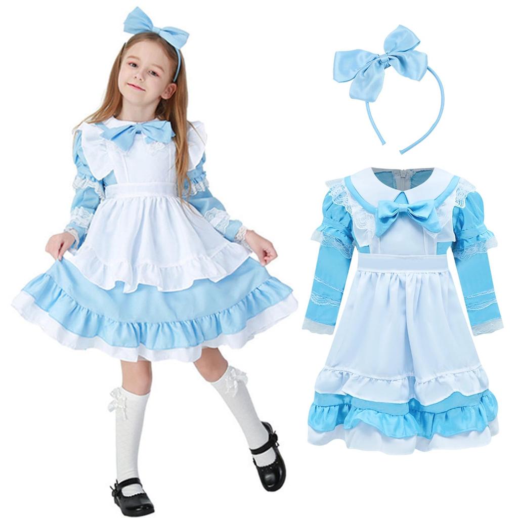 Moerstar Kids Maid Cute Dress with Perfect for School and Cultural Festivals Costume, Apron, Halloween, Events, Festivals, (Size L)