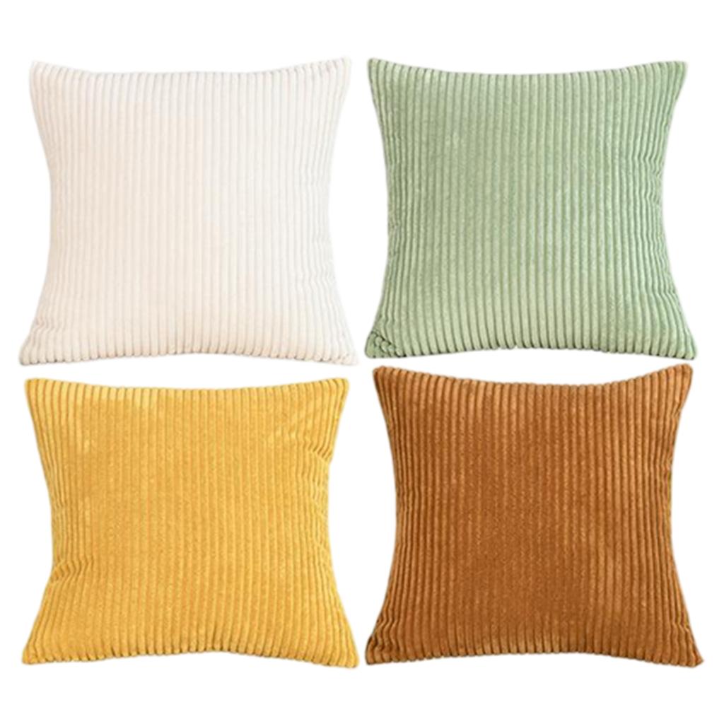 Ensemble de 4 Housses de Coussin Décoratives en Velours Côtelé Carrées Housse de Coussin Douce Design Rayé pour Canapé Lit Chaise Bureau à Domicile Salon