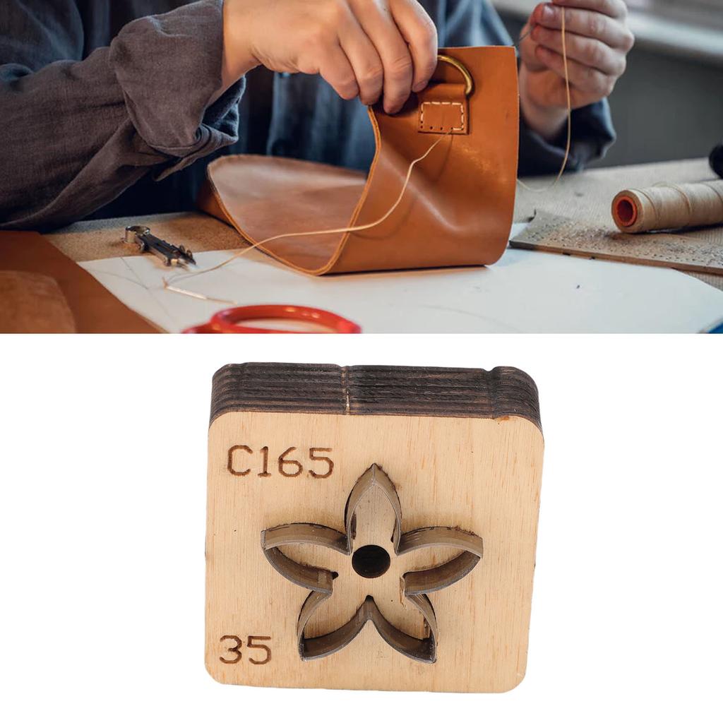 Leather Cutting Mold with   Wood Base Flower Shape Punching Die for Making Pendants Crafting Projects