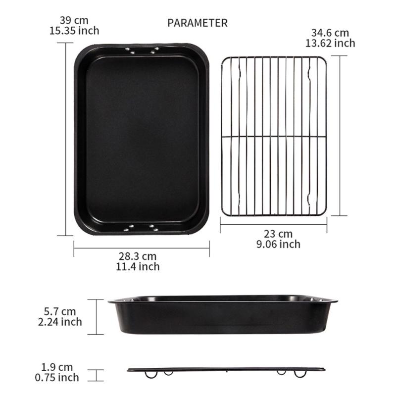 15Inch Turkey Roasting Pan Includes V-Shape Grill Rack Carbon Steel Roasting Tray Bakeware For Thanksgiving Christmas
