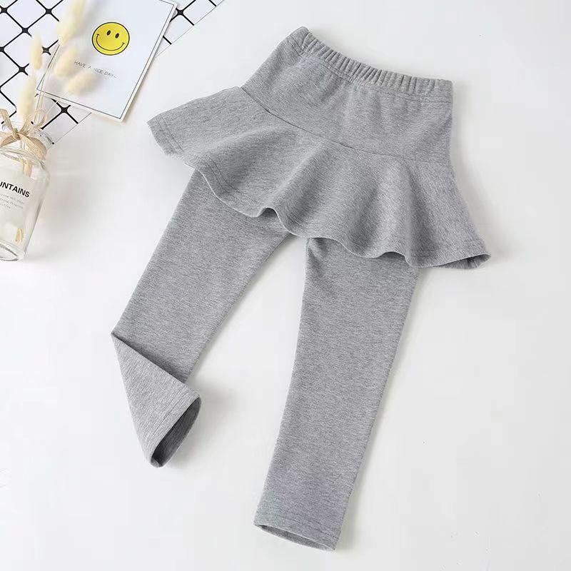 Spring & Autumn Girls' Ruffle Skirt Leggings - Korean Style, Elastic Fit, Fashionable Outerwear Pants