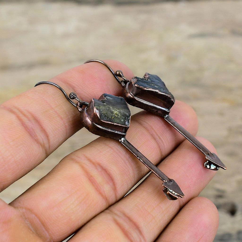 Labradorite Rough Earring Green Tourmaline Rough Earring Electroformed Copper Earrings Electroformed Jewelry Gift For Her Gemstone Earrings