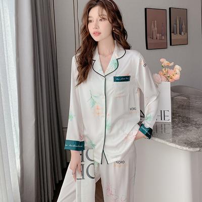 Pajamas for Women New Spring and Summer Ice Silk Jacquard Silk Long-sleeved Home Wear Suit Spring and Autumn Thin Section