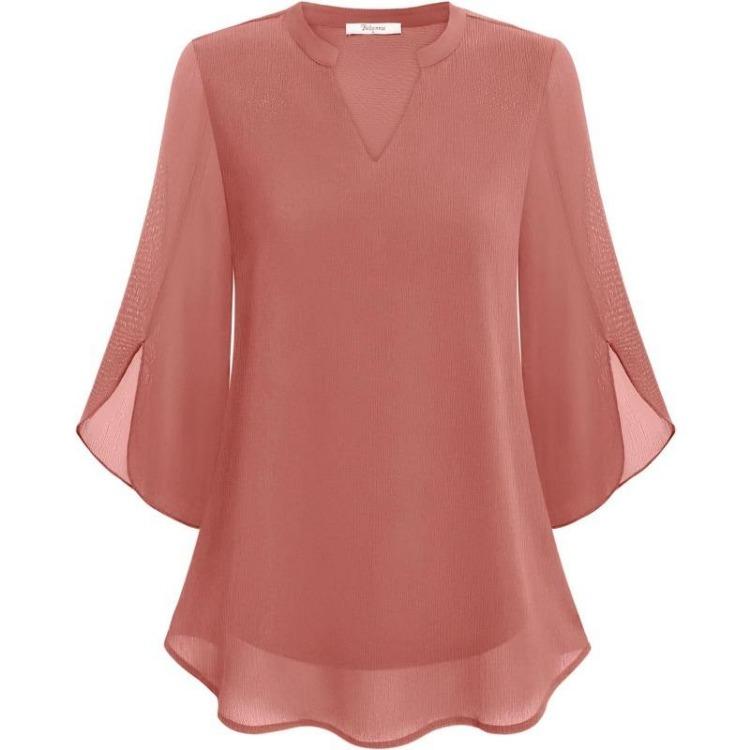Summer Women's Casual Chiffon Shirt Loose V-Neck Petal Sleeve Blouse