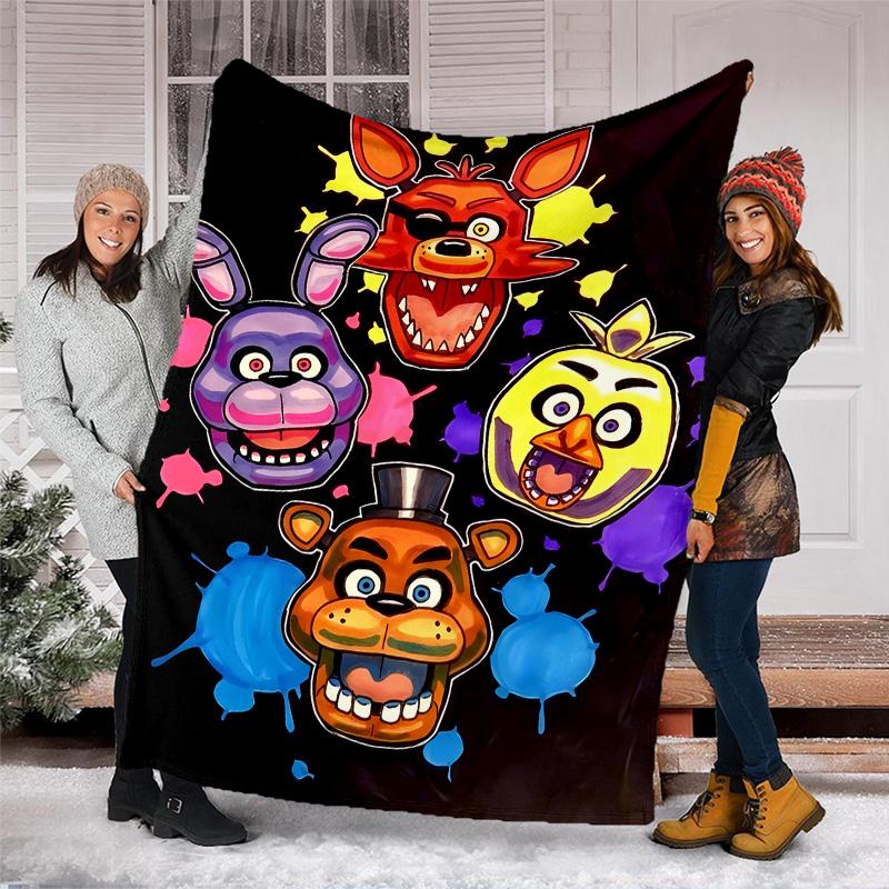 1pc Freddy bear1 Theme Blanket - Digital Print, Polyester, Cozy for All Seasons, Perfect for Outdoor, Camping, and Travel