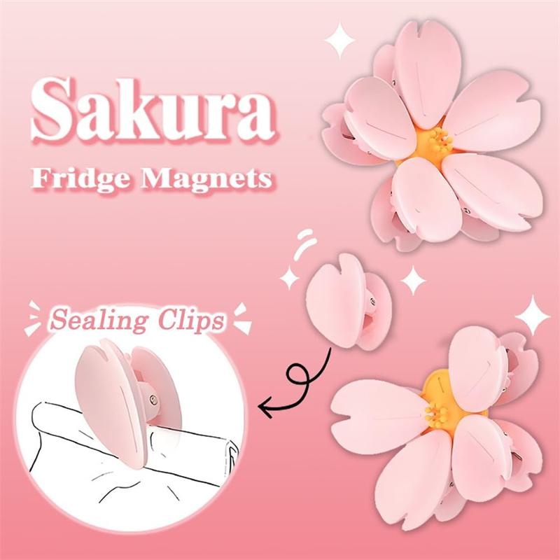 5/10pcs Cherry Blossom Magnetic Bag Clips 3D Flower Food Seal Clips Reusable Grip Stick Potato Chip for Snack Bags Kitchen Home