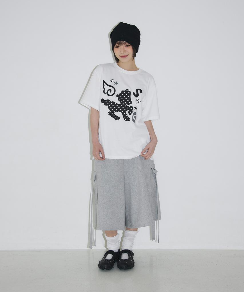 Seulliggeullou Cargo Strap Bermuda Sweatpants [Grey]