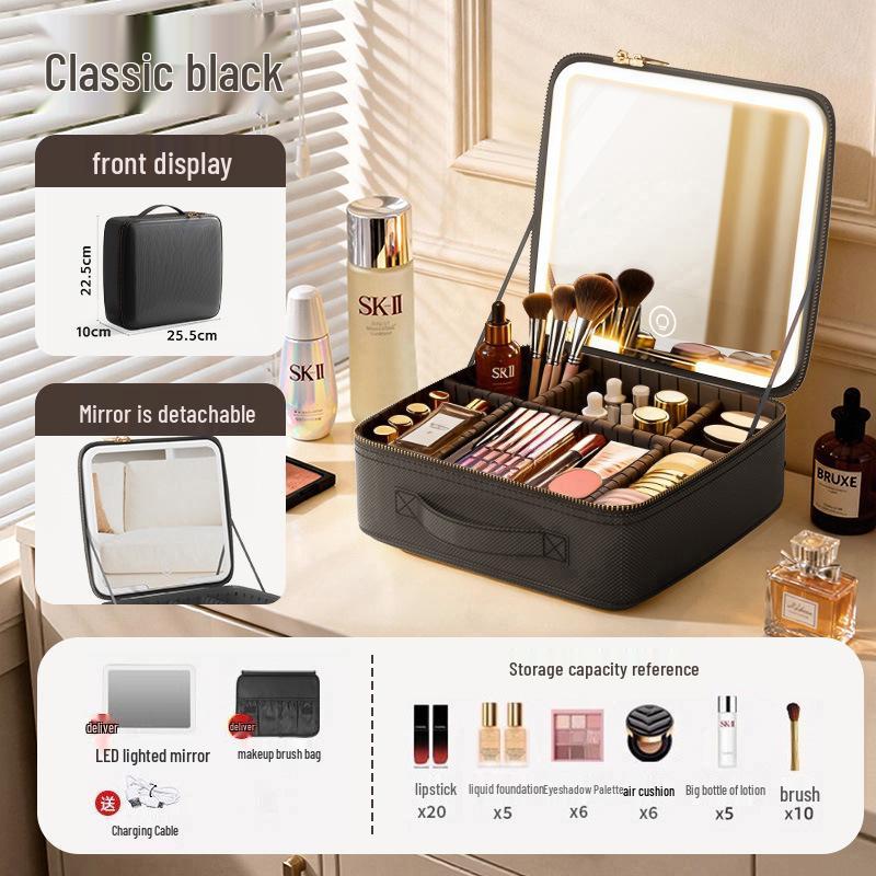High-End Portable LED Makeup Bag with Large Mirror Capacity