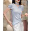 Demana Women's Summer Linen-Lyocell Blend Knit Top with Ribbon Tie