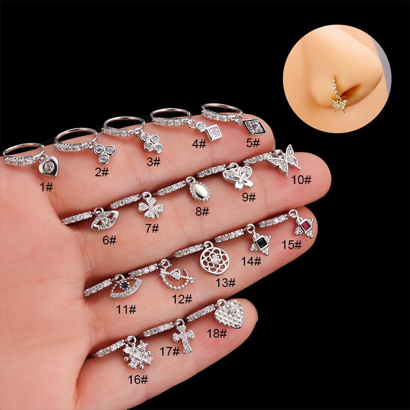 Henson's Love Butterfly Zircon Pendant Nose Ring - Fashionable European and American Style Pierced Nose Ornament.
