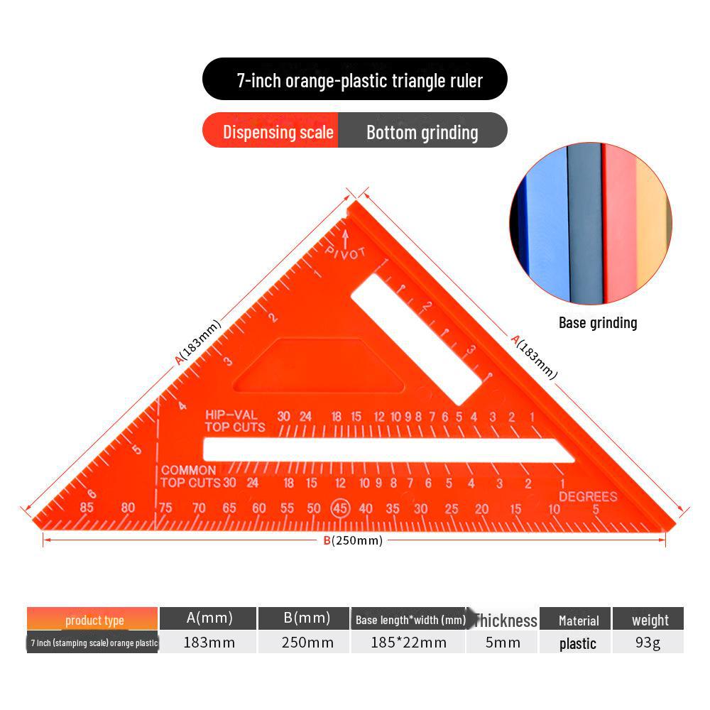 High-Precision Aluminum Triangle Ruler: 7-Inch Woodworking Tool, 12-Inch Metric & Imperial, 90° Right Angle Ruler