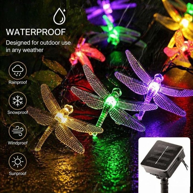 Dragonfly LED Solar String Lights Waterproof Colorful Decorative Lamp Outdoor Garden Balcony Patio Night Landscape Lighting