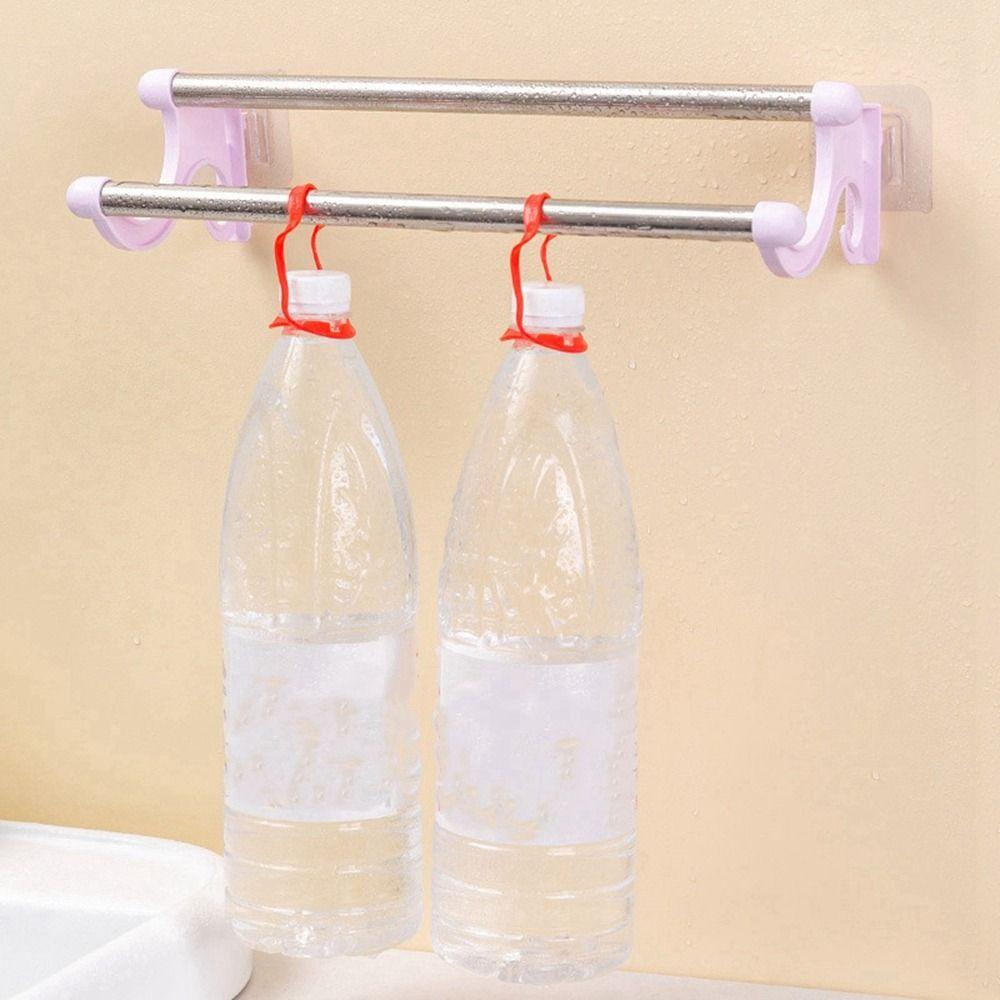 Stainless Steel Double Rod Towel Bar Punch-free Towel Storage Shelf Towel Rack  Toilet