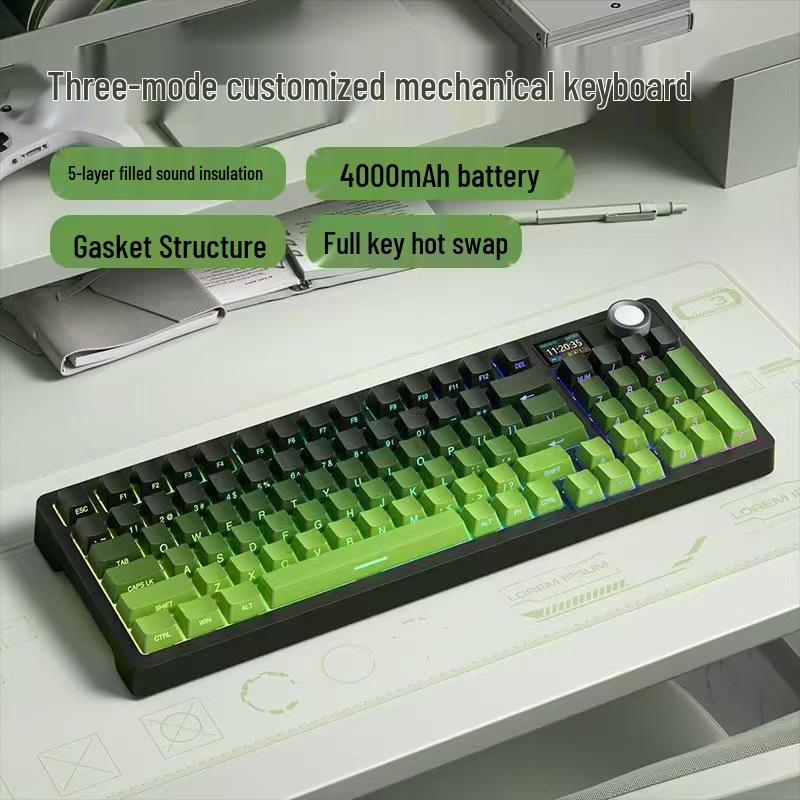 Three Giants SG99 Pro: Three-Mode Bluetooth Mechanical Keyboard with Display, Custom Hot-Swap Keys, Side-Engraved Gradient.