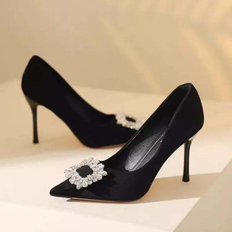 

Fashion Spring Fall 2025 Plus Size High Heels Women s Shallow Mouth Stiletto Single Shoes 43 чёрный