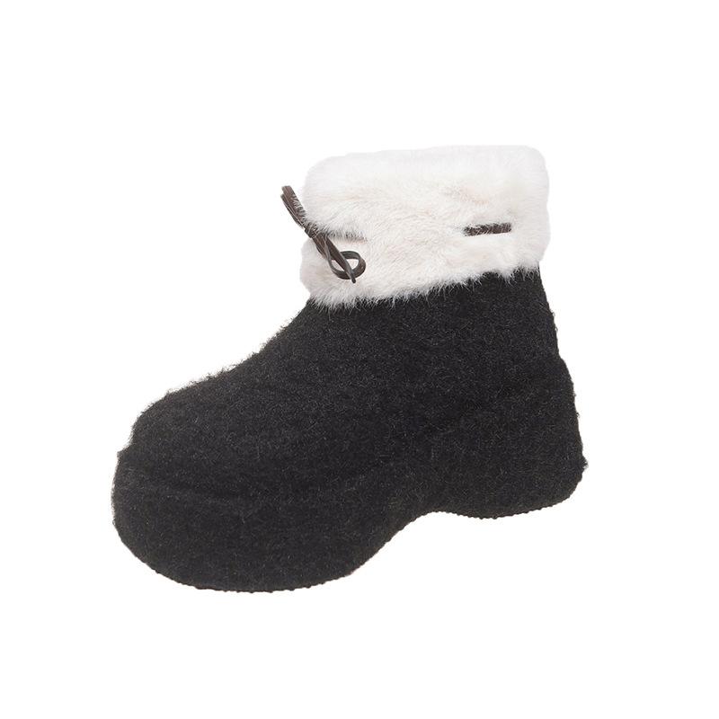 

Теплые хлопковые ботинки из бархата с толстой подошвой, женские зимние ботинки на платформе, новые зимние модные женские плюшевые ботильоны с круглым носком и бантом 39 чёрный
