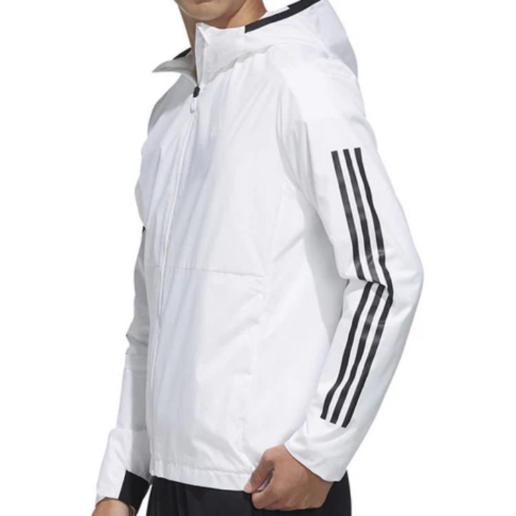 Adidas Three-Stripe Print Sports Zip Hoodie Jacket Men Tops White FM9430